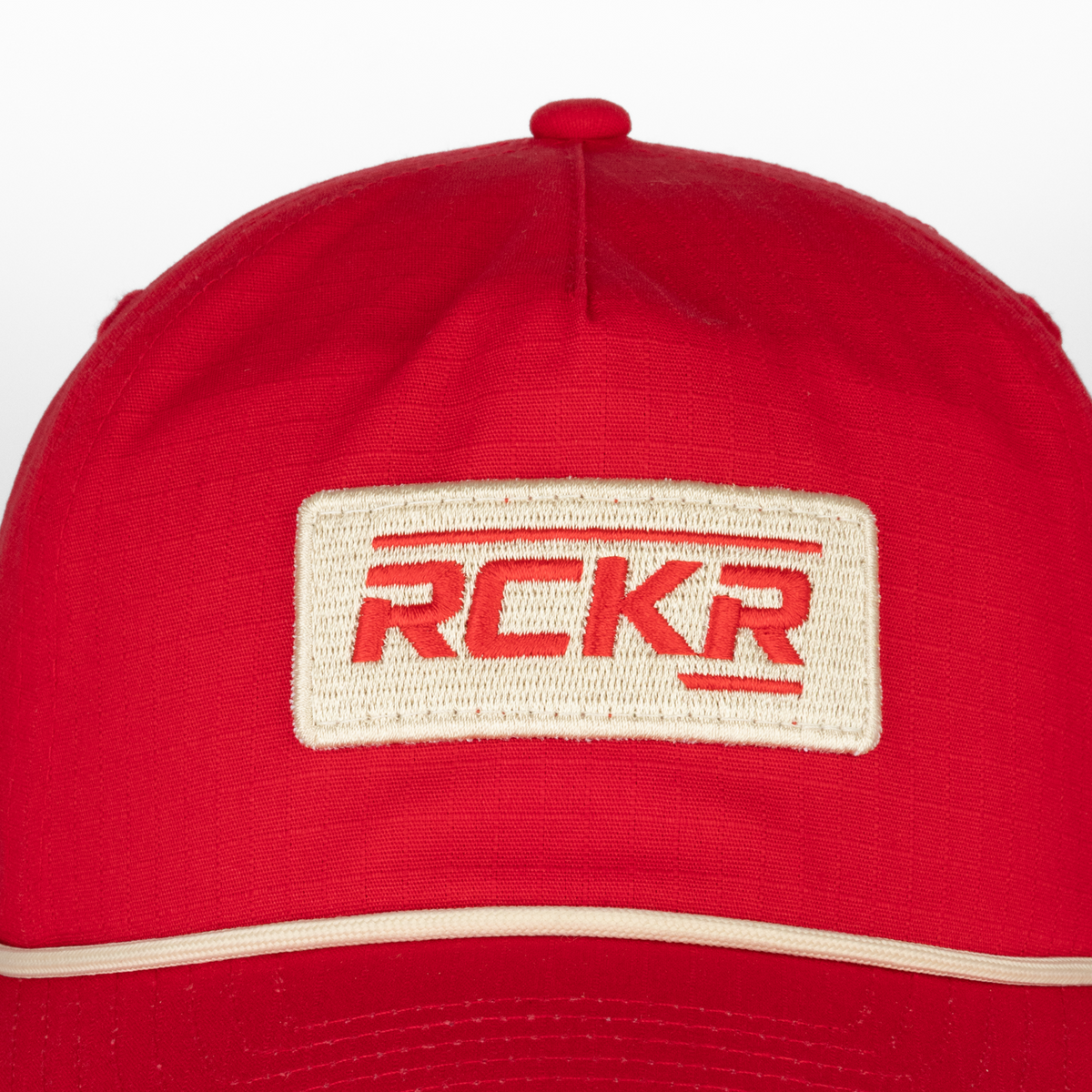 Closeup of RCKR patch on red hat