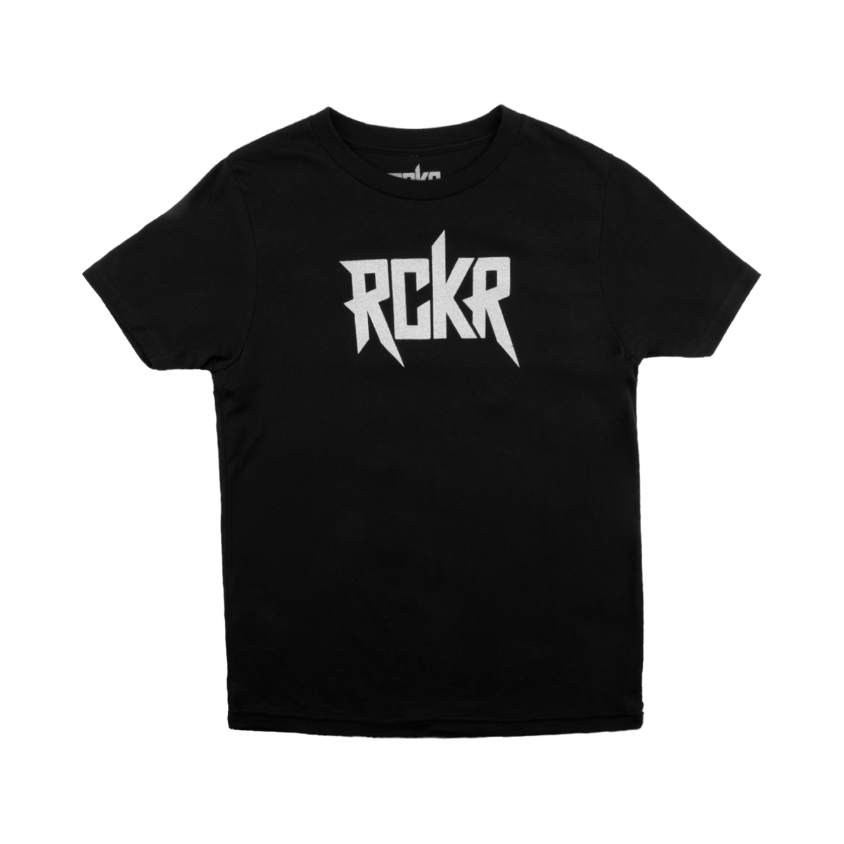 Black youth tee with white RCKR logo