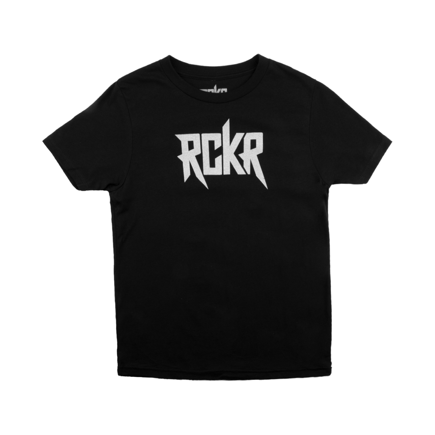 Black youth tee with white RCKR logo