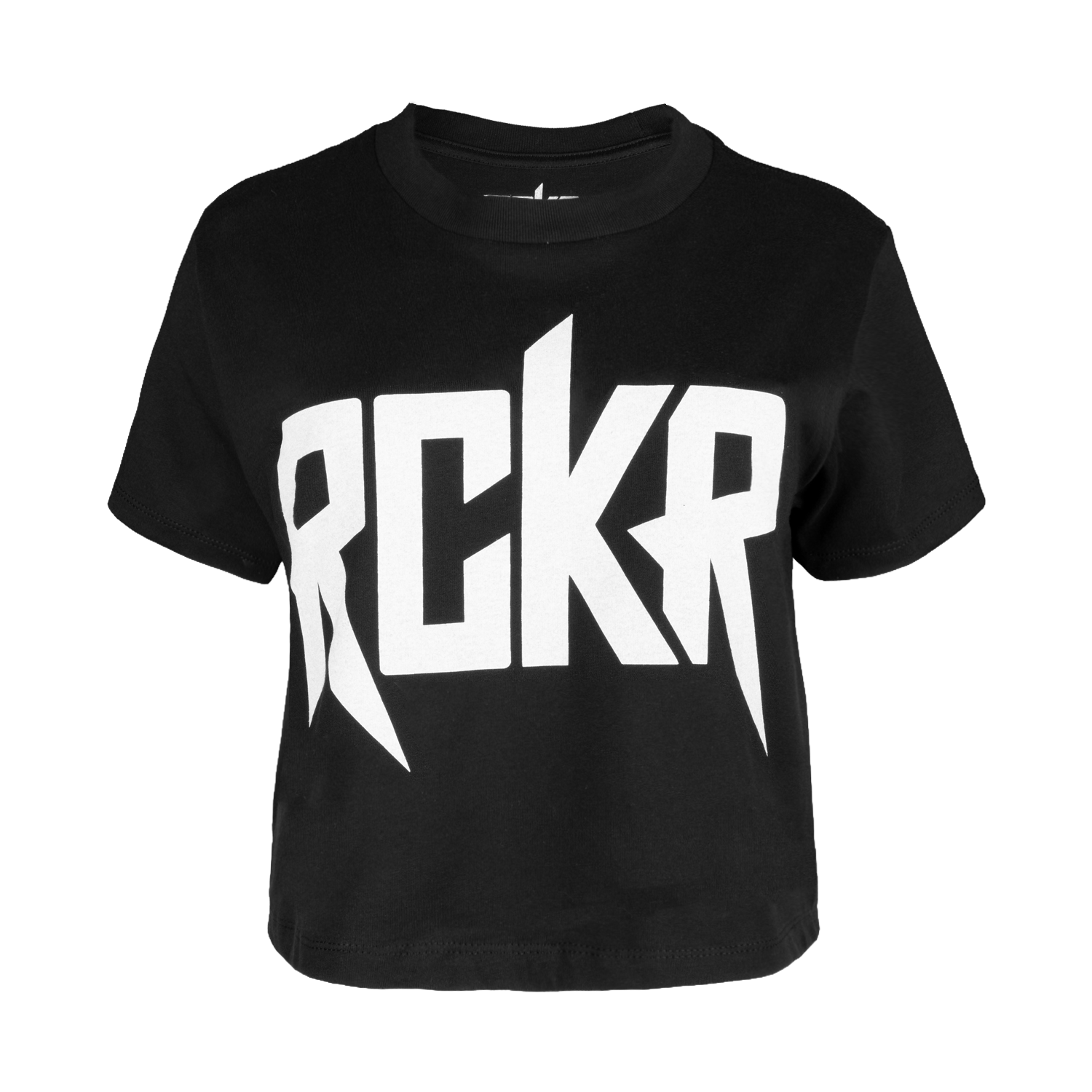 Black RCKR Ladies HW Boxy  Logo Tee with white RCKR  logo