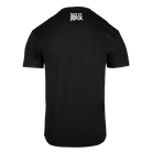 Rear view of black RCKR Mens Logo Tee with "LET IT ROCK" text below neckline